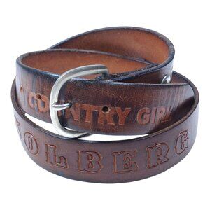 Leather Country Girl Embossed Belt With Metal Buckle Cowgirl Fits waist 33-38"